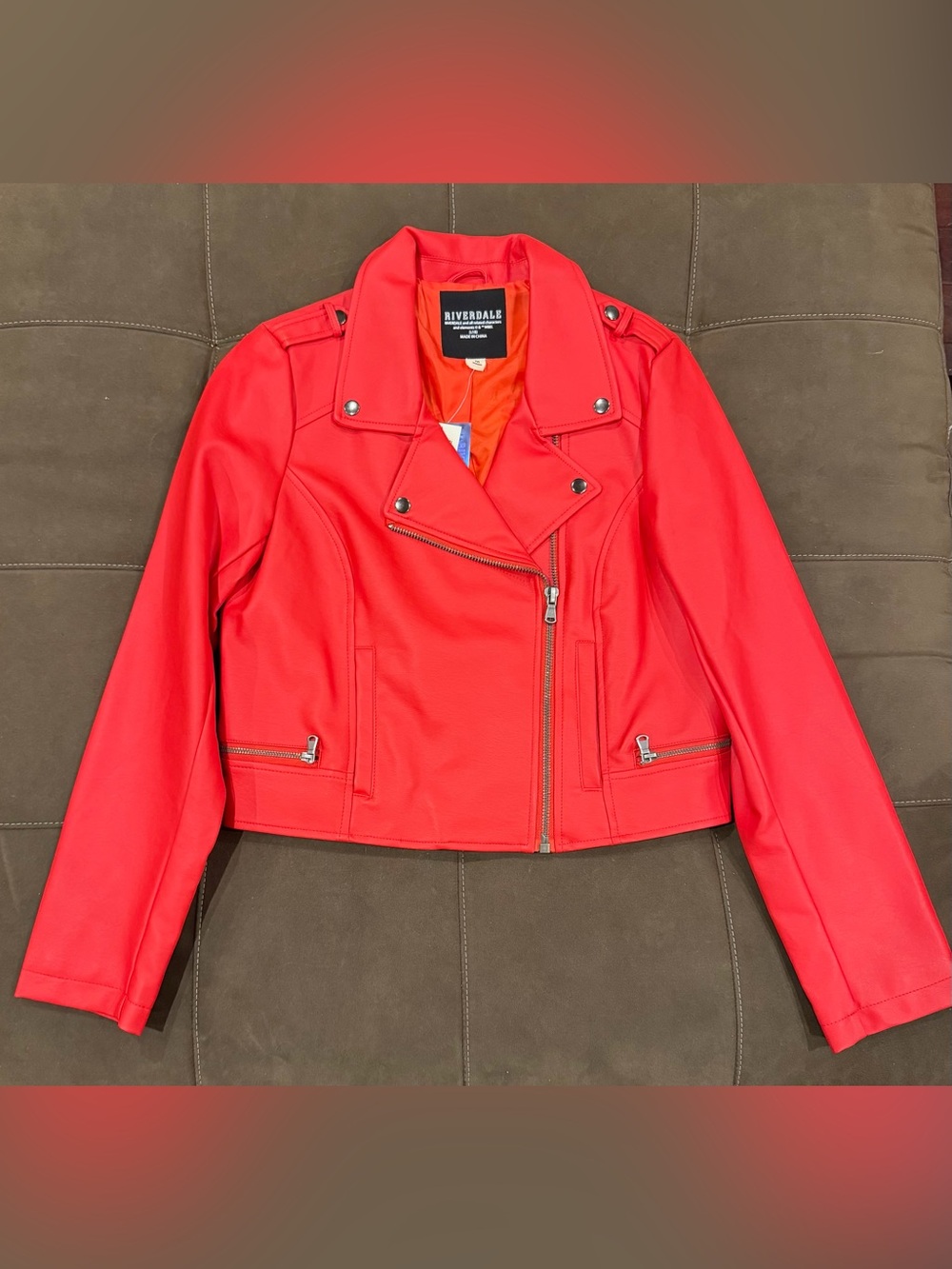 Hot Topic Riverdale South Side Serpents Bright Red Faux Leather Moto Jacket